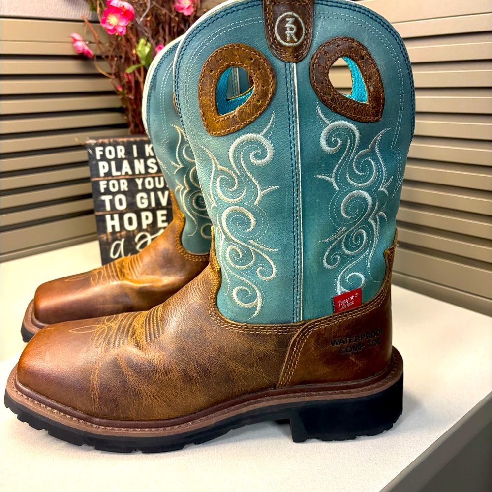 Women’s Tony Lama Turquoise and Brown Leather Work Boots